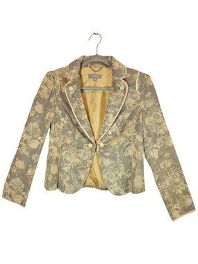 Cass Floral Blazer Jacket Piping Button Details Womens 10P Preppy hipster boho